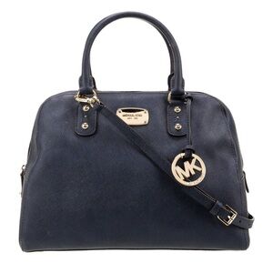 Michael Kors Dark Blue Satchel with Gold Accents. The Saffiano bag